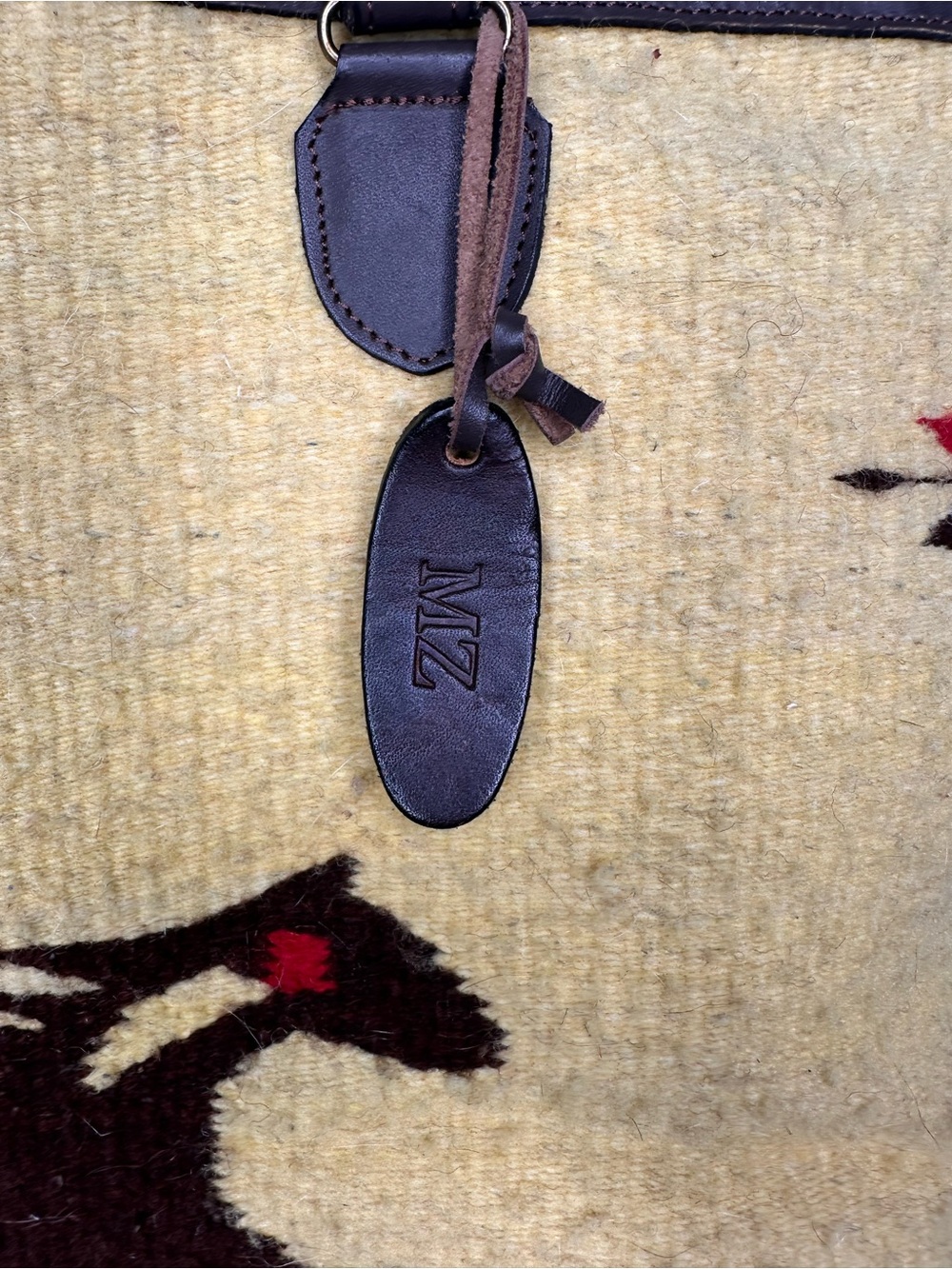 Manos Zapotecas Handwoven Yellow Horse Motif Tote Bag with Brown Leather Trim - Picture 2 of 7